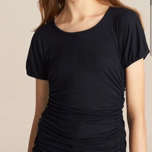 Rebecca Taylor Ruched Sides short sleeve round neck shirt in navy blue size S
